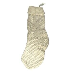 Farmhouse Cable Knit Cuffed Stretchy 19" Holiday Christmas Stocking Off-White